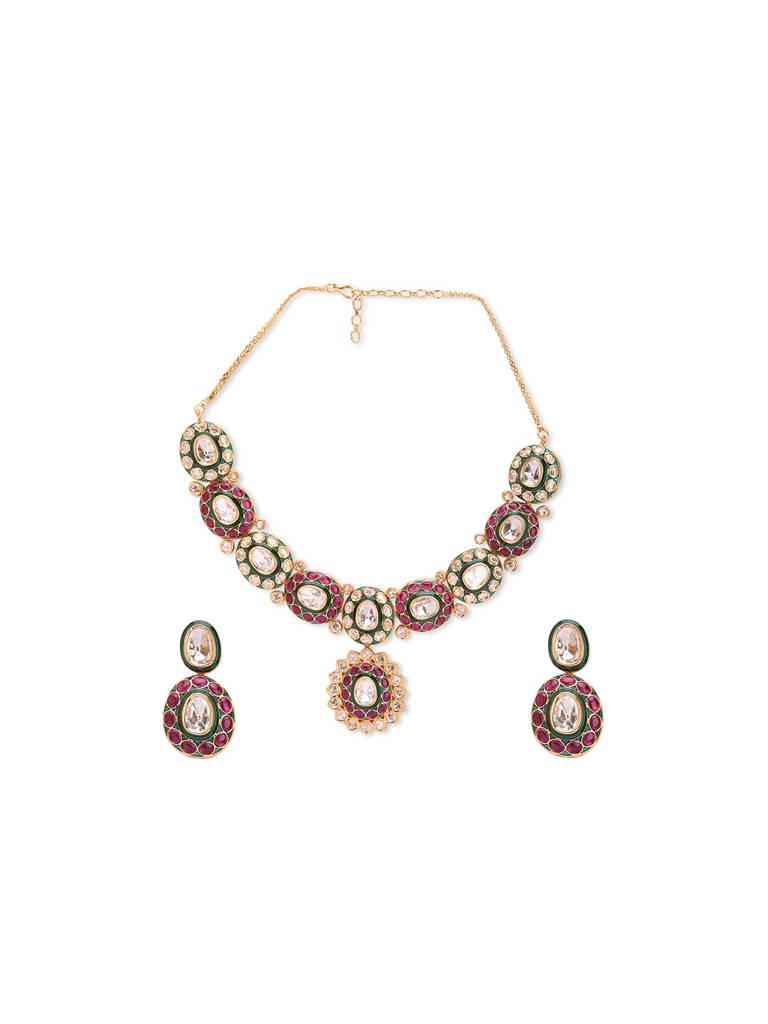 Opulent Meira Enameled Kundan Necklace Set : WFSE117