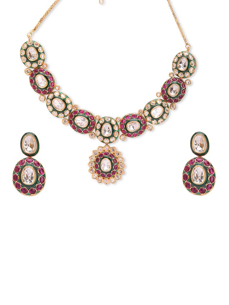 Opulent Meira Enameled Kundan Necklace Set : WFSE117