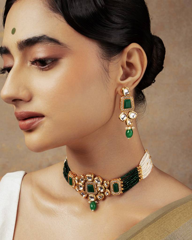 Meira Gracious Green Choker Necklace Set : WFSE118