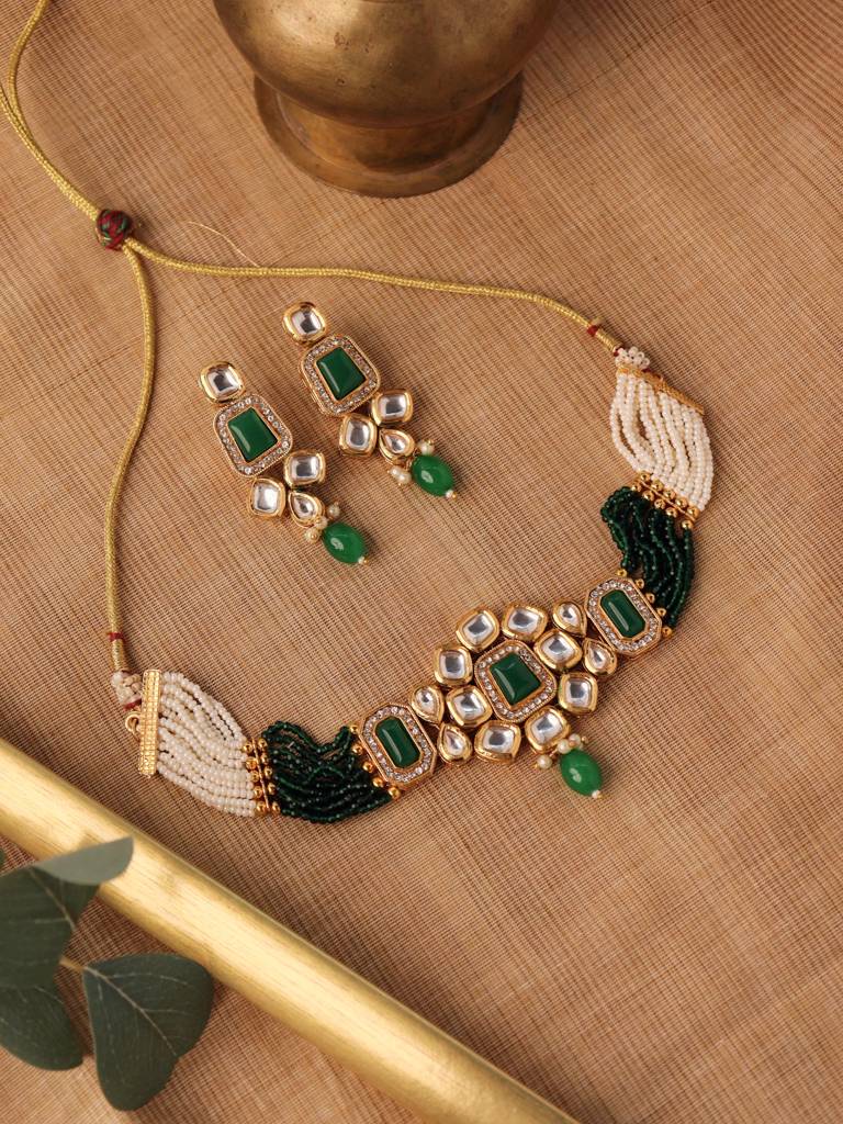Meira Gracious Green Choker Necklace Set : WFSE118