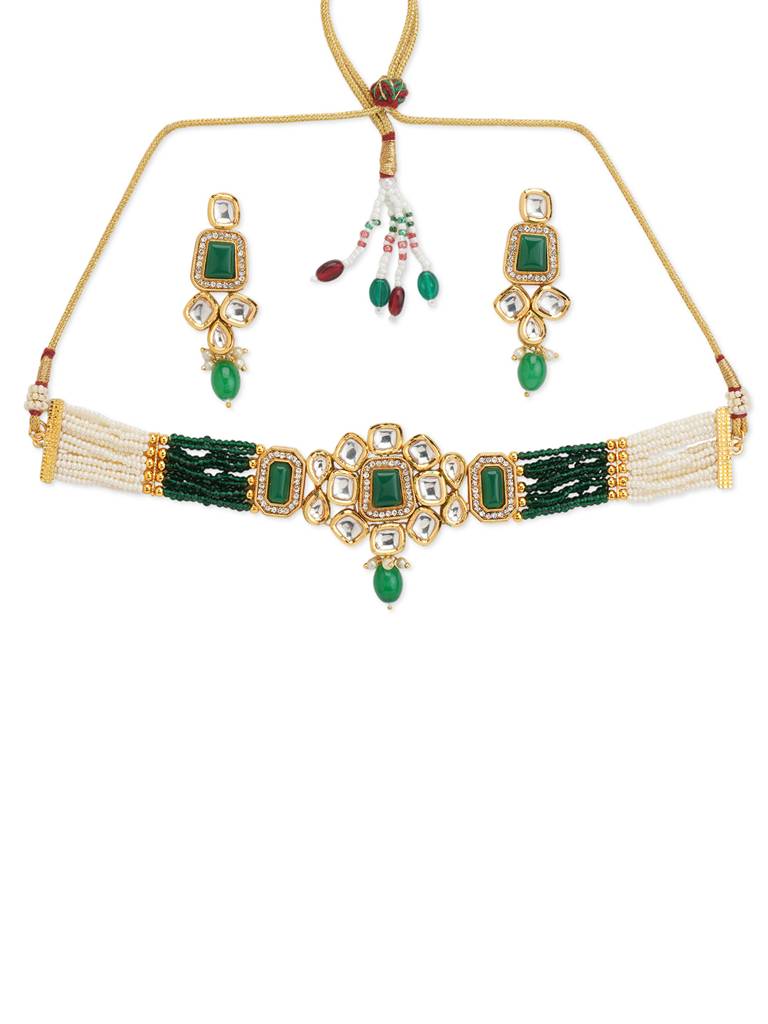 Meira Gracious Green Choker Necklace Set : WFSE118