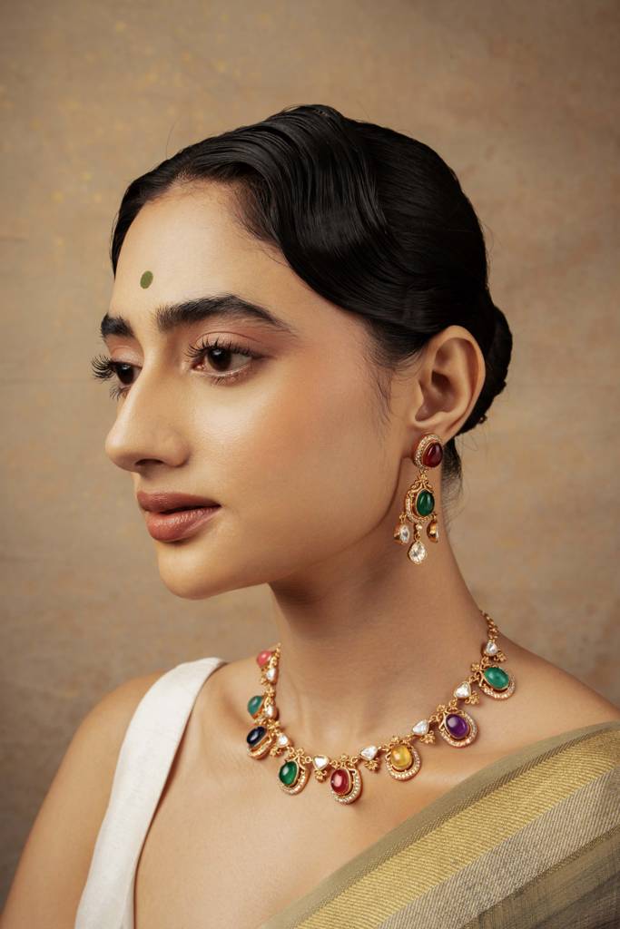 Meira Drops Of Navratna Necklace Set : WFSE125