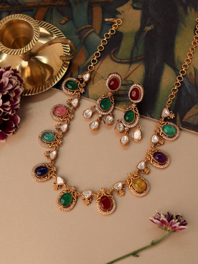 Meira Drops Of Navratna Necklace Set : WFSE125