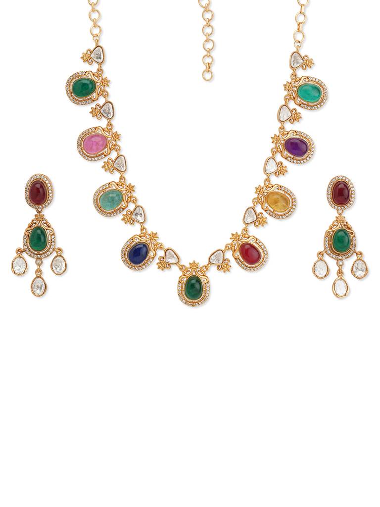Meira Drops Of Navratna Necklace Set : WFSE125