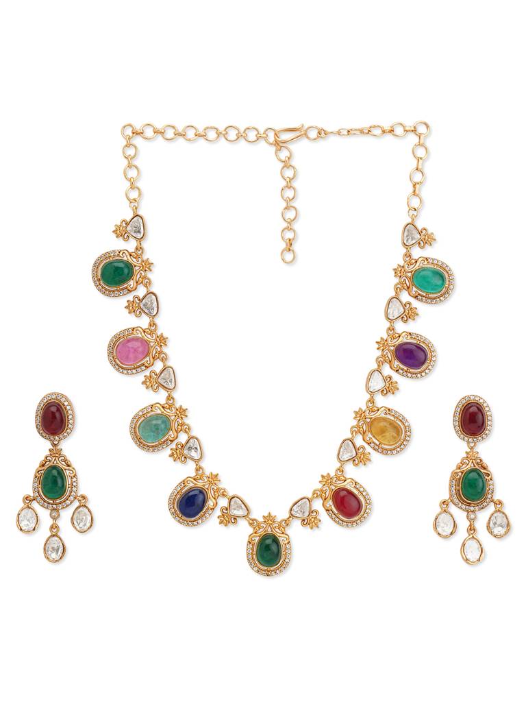 Meira Drops Of Navratna Necklace Set : WFSE125