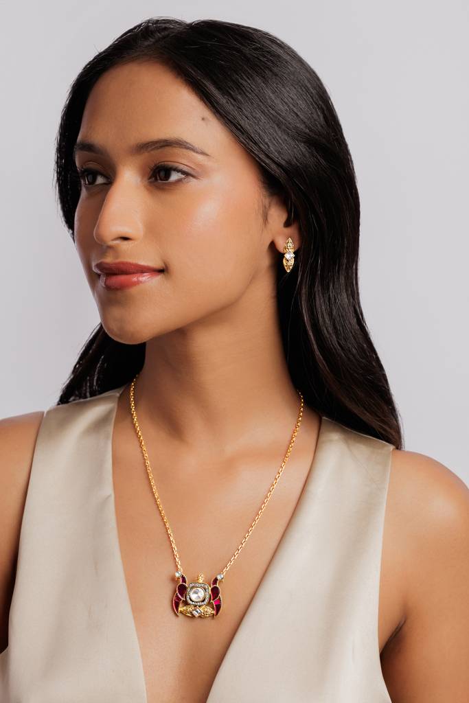 Pink Parrot Kundan Necklace Set : WFSE153