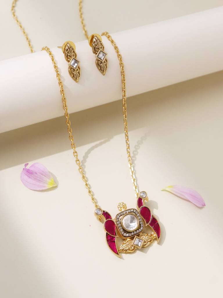 Pink Parrot Kundan Necklace Set : WFSE153