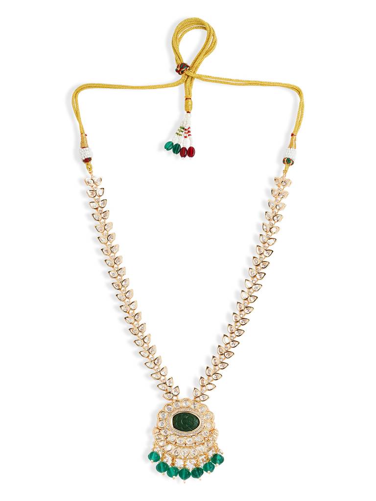Emerald Carved Polki Necklace Set : WFSE165