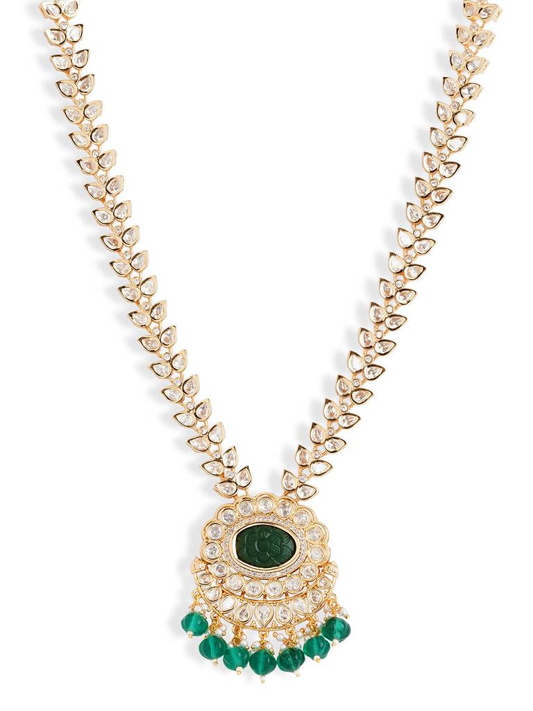 Emerald Carved Polki Necklace Set : WFSE165