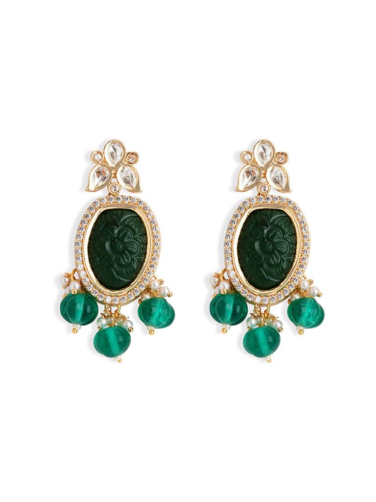 Emerald Carved Polki Necklace Set : WFSE165