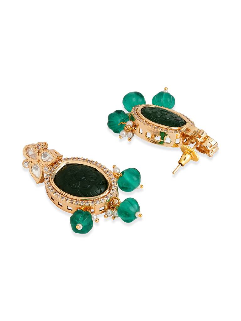 Emerald Carved Polki Necklace Set : WFSE165