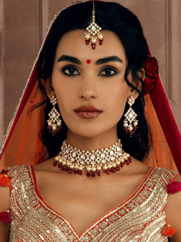 Rouge Red Kundan Necklace Set : WFSE166