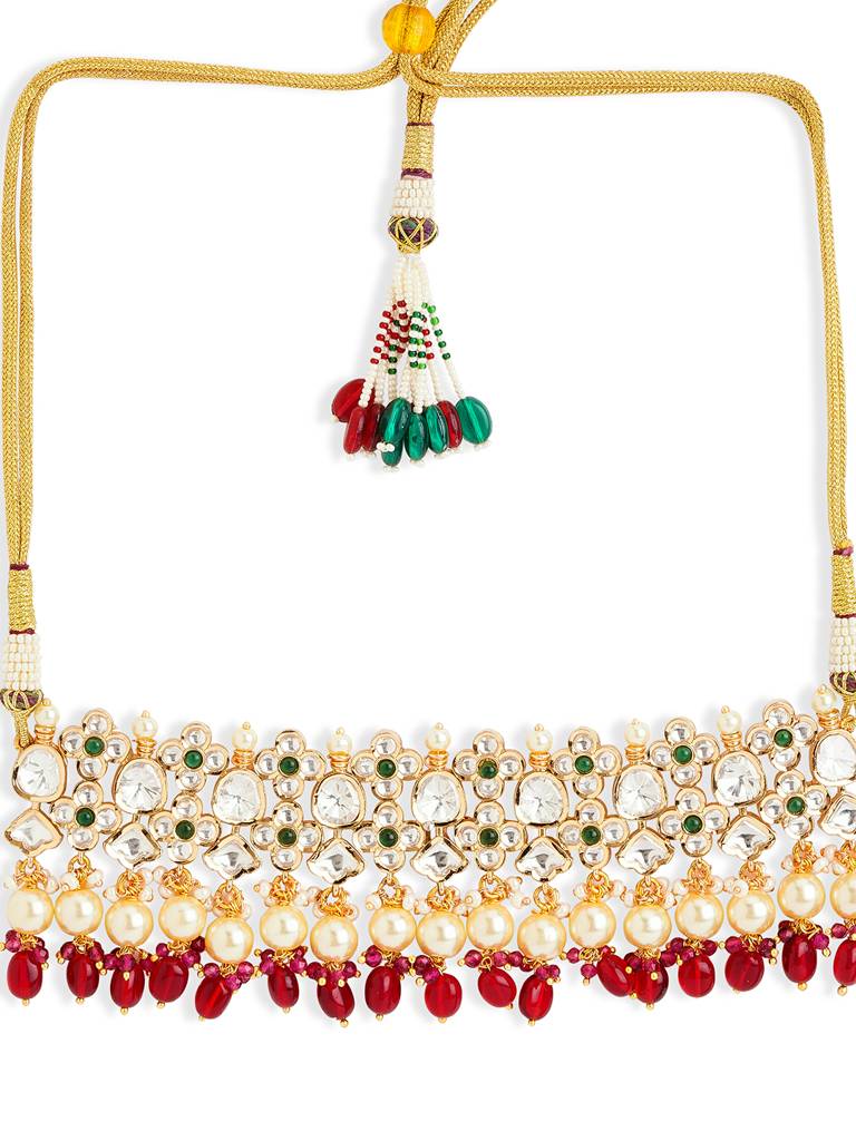 Rouge Red Kundan Necklace Set : WFSE166