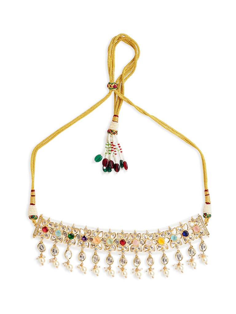 Multi-Jeweled Kundan Floral Choker Set : WFSE169
