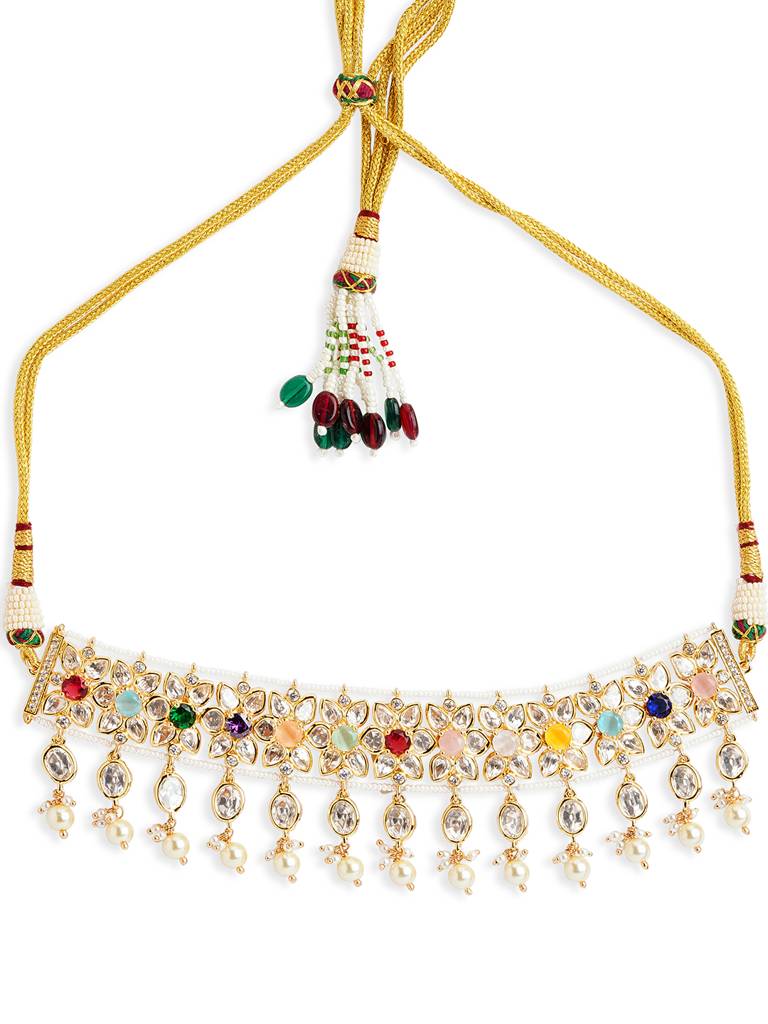 Multi-Jeweled Kundan Floral Choker Set : WFSE169