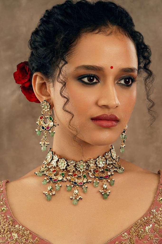 Serene Navratna Jade Drop Necklace Set : WFSE173