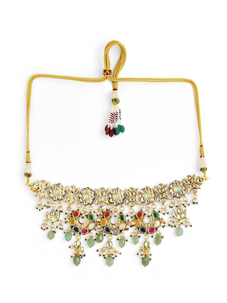 Serene Navratna Jade Drop Necklace Set : WFSE173