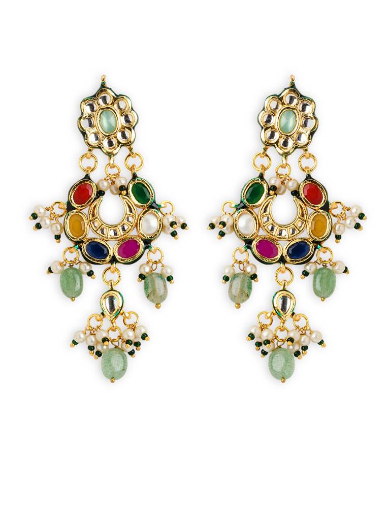 Serene Navratna Jade Drop Necklace Set : WFSE173