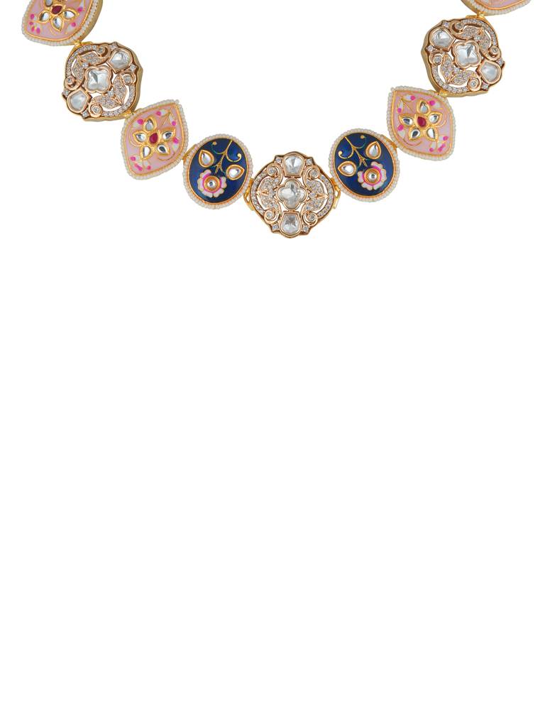 Meira Indigo Blush Enamel Necklace Set : WFSE181