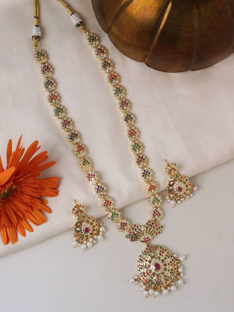 Multi-Stone Jadau Long Necklace Set : WFSE199
