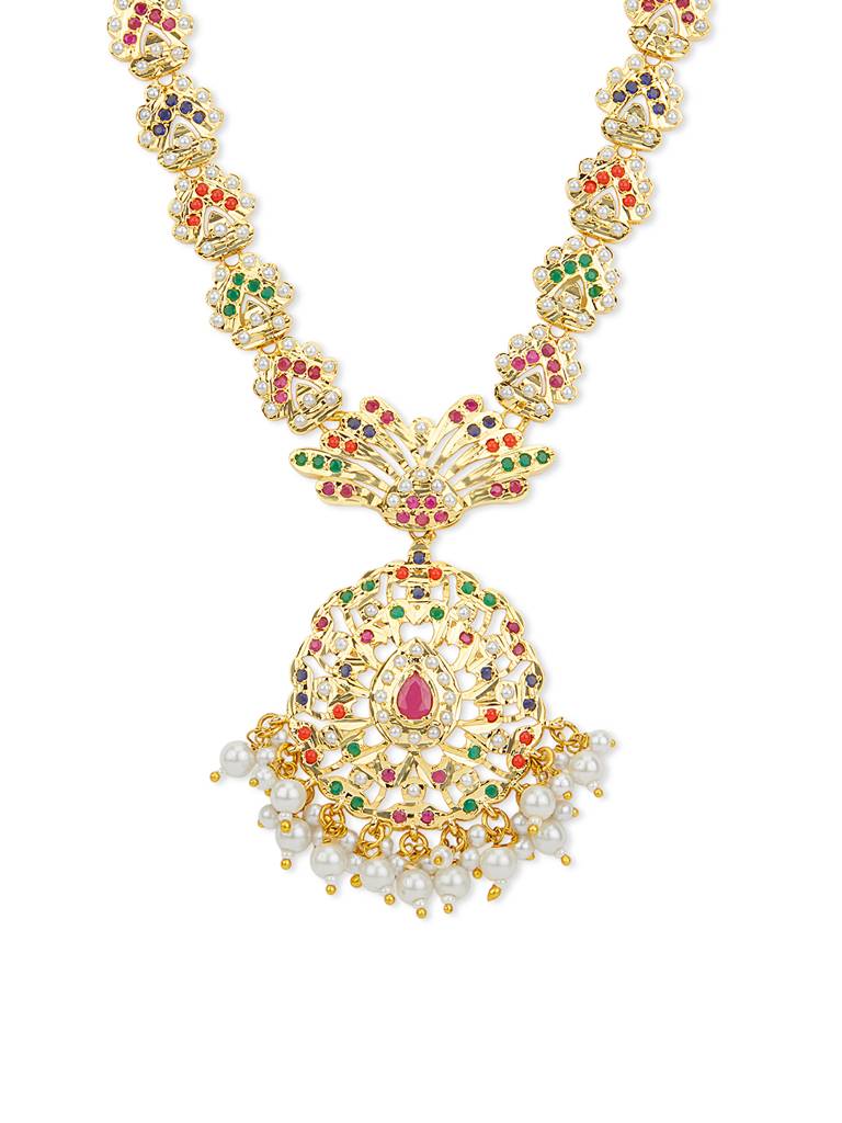 Multi-Stone Jadau Long Necklace Set : WFSE199