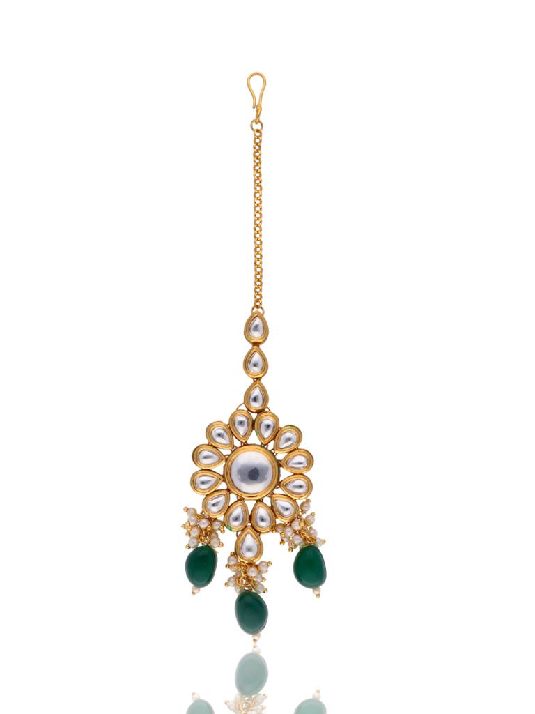 Bridal Kundan And Green Stones High Neck Choker Set : WFSE20
