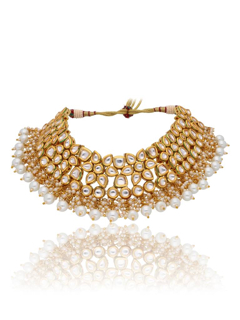 Bridal Kundan And Pearls Floral Necklace Set : WFSE29