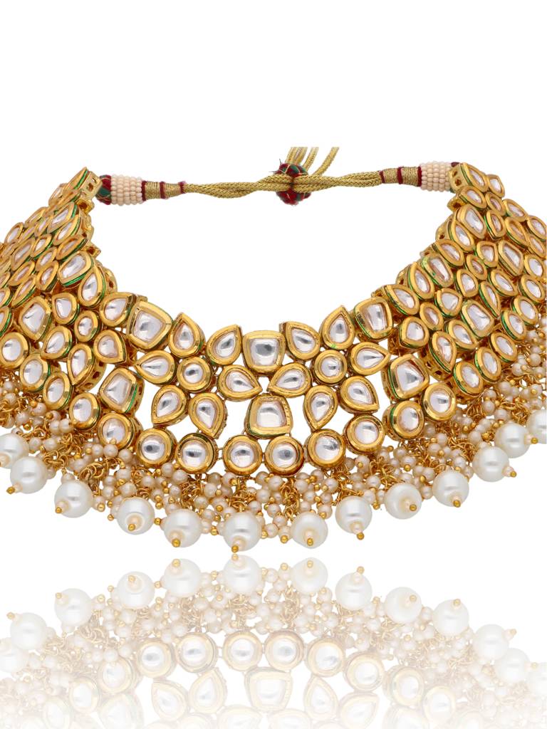 Bridal Kundan And Pearls Floral Necklace Set : WFSE29