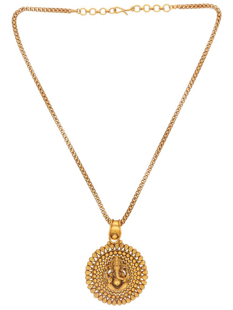 22K Gold Plated Ganesha Centered Pendant Set With Earrings : WFSE67