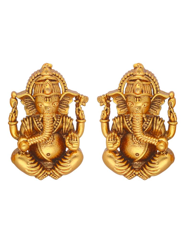 22K Gold Plated Ganesha Centered Pendant Set With Earrings : WFSE67
