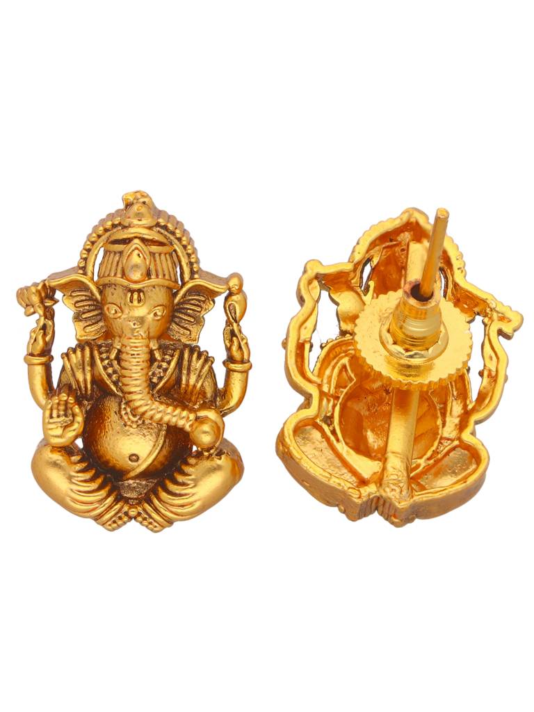 22K Gold Plated Ganesha Centered Pendant Set With Earrings : WFSE67