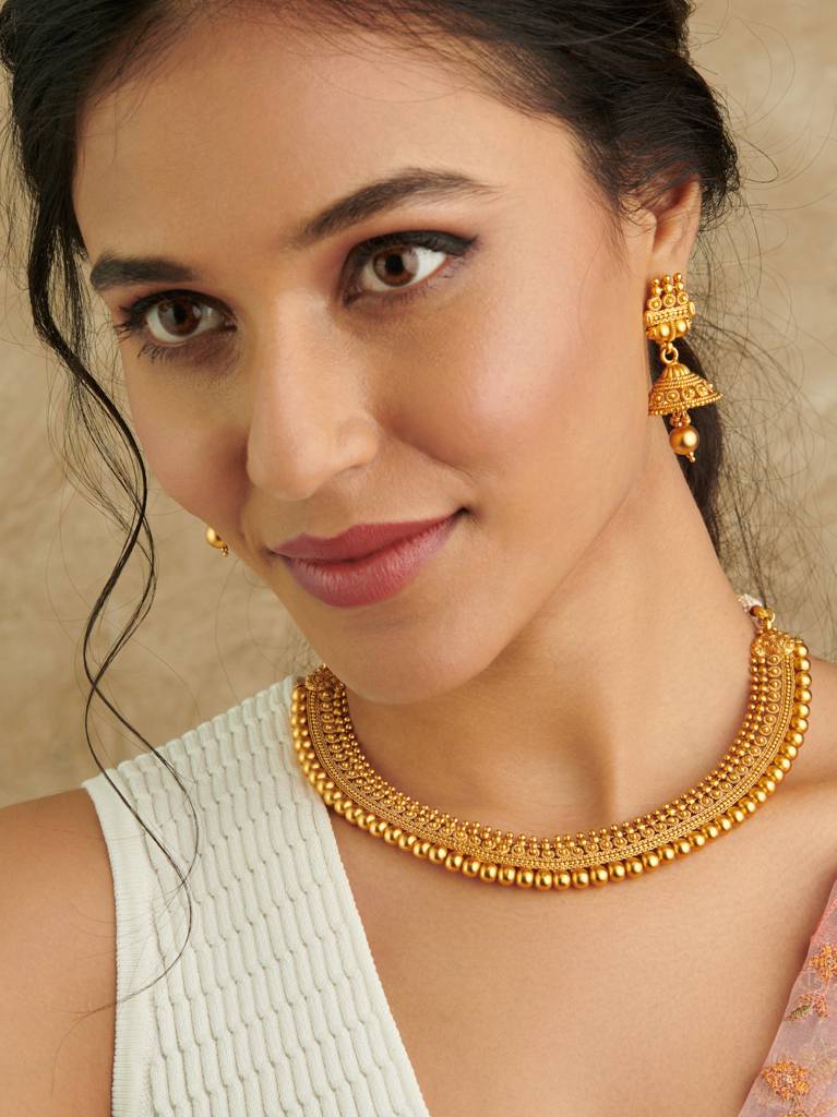 22K Gold Plated Vadiyanam Necklace Set : WFSE70