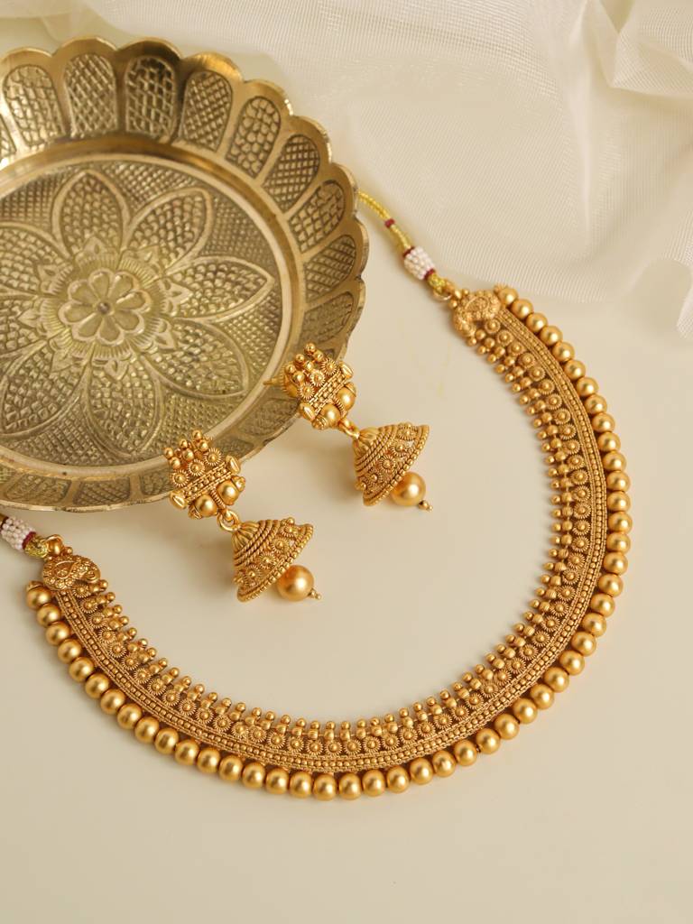 22K Gold Plated Vadiyanam Necklace Set : WFSE70