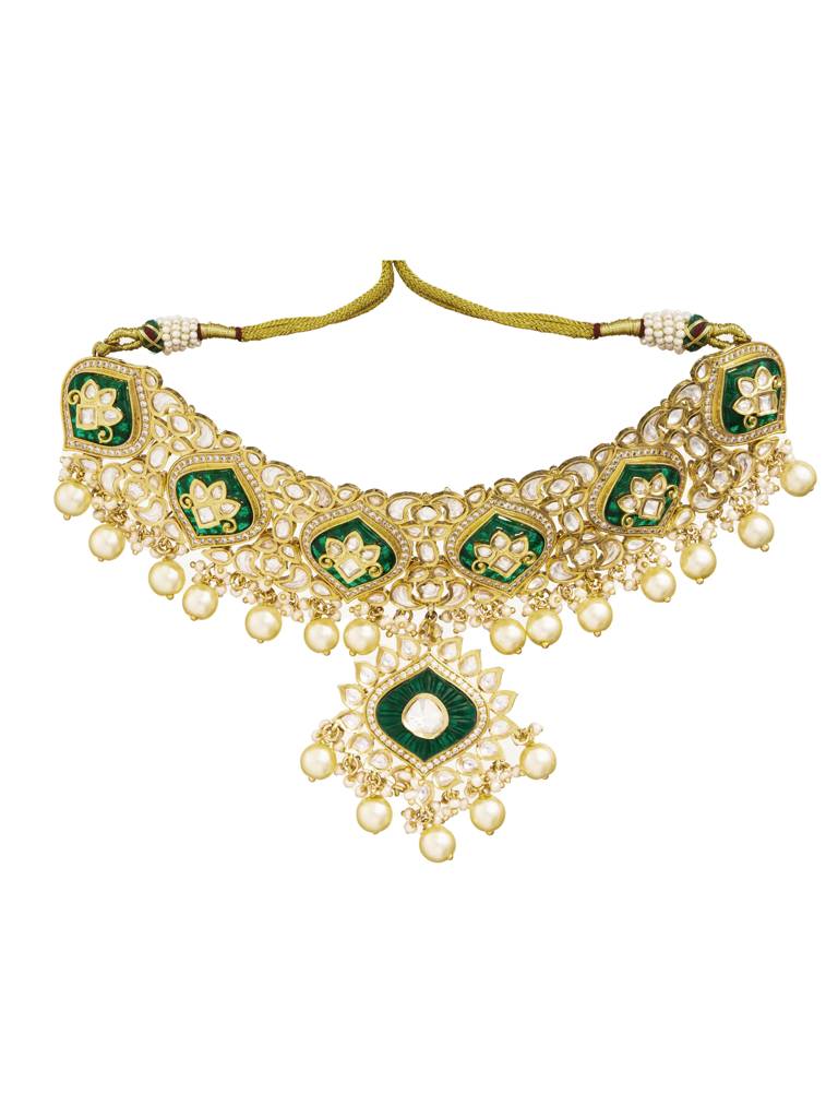 22 Kt Gold-Plated Kundan Elegance Bridal Necklace : WFSE81