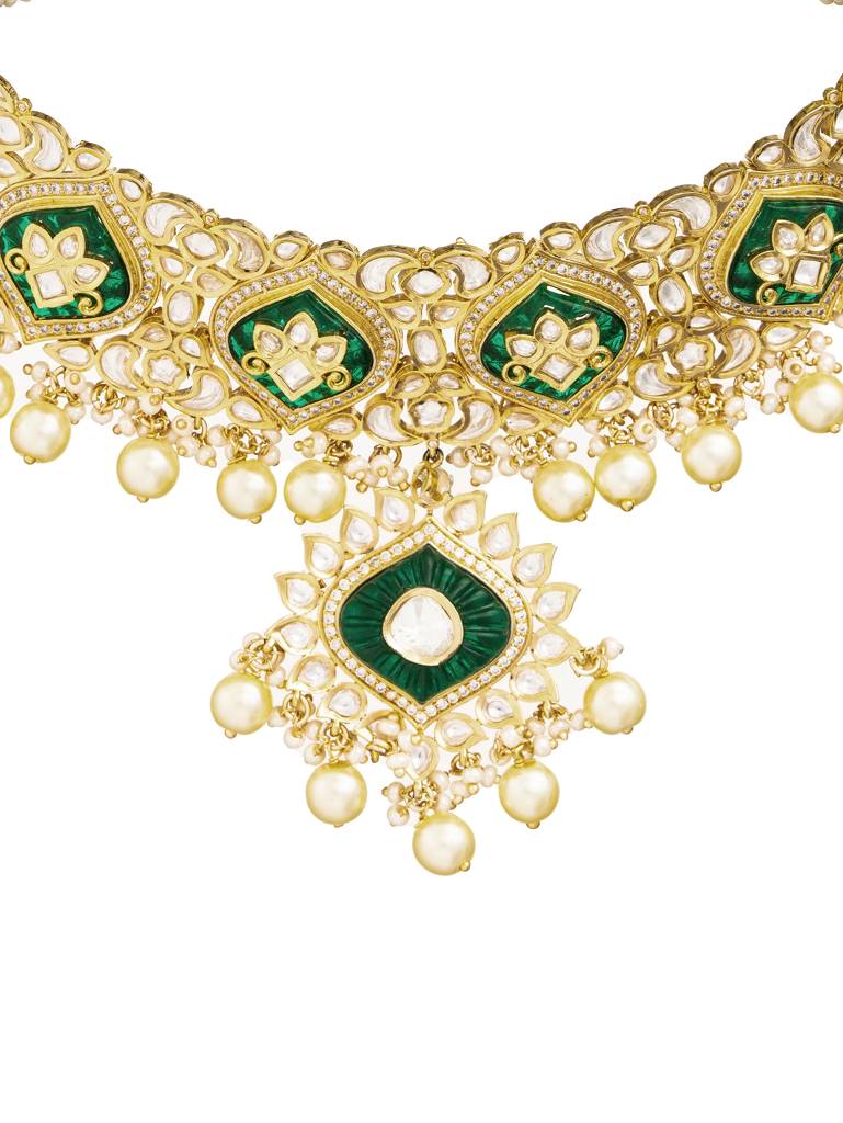 22 Kt Gold-Plated Kundan Elegance Bridal Necklace : WFSE81