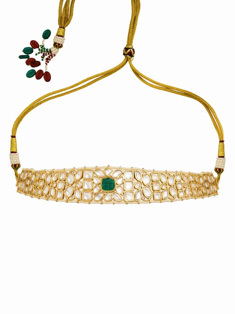 Tashvi Emerald Enchantment: Polki Choker Set In Lush Green : WFSE82