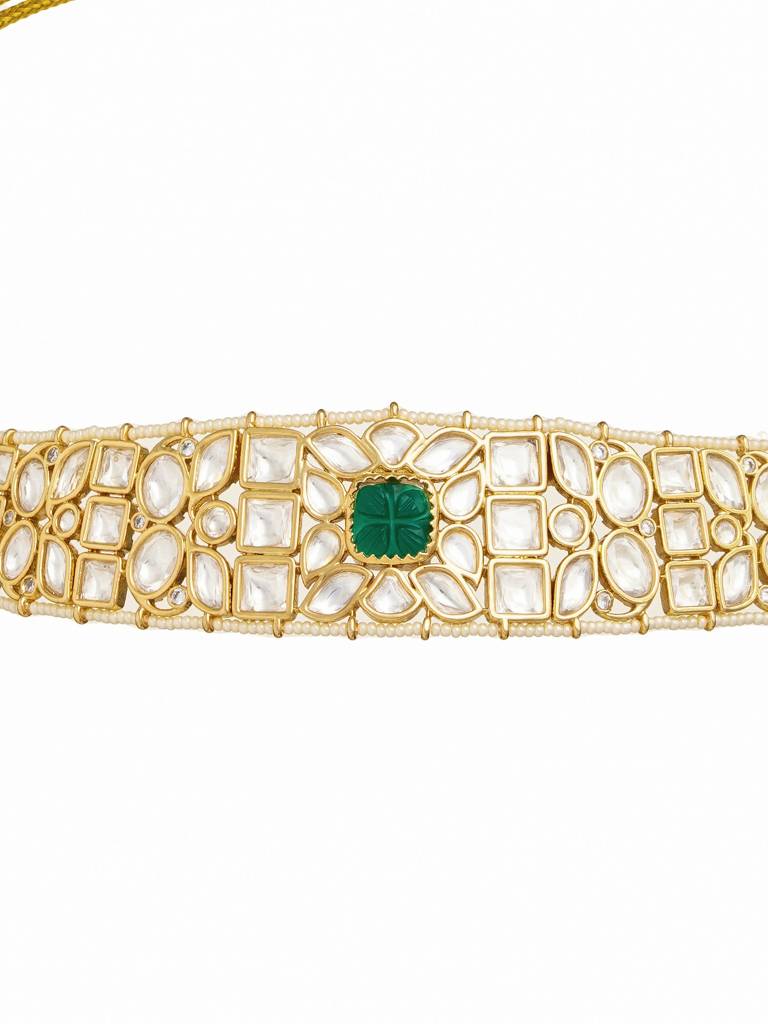 Tashvi Emerald Enchantment: Polki Choker Set In Lush Green : WFSE82