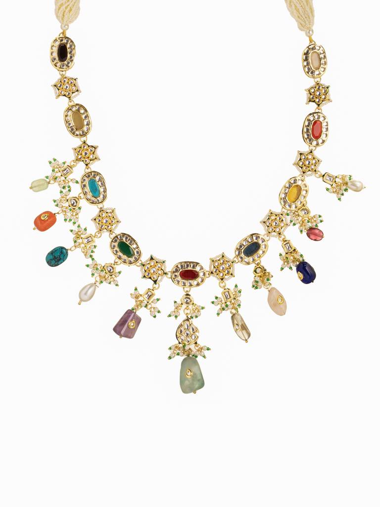 Victorian Elegance: Multicolored Kundan Necklace Set With Earrings : WFSE85
