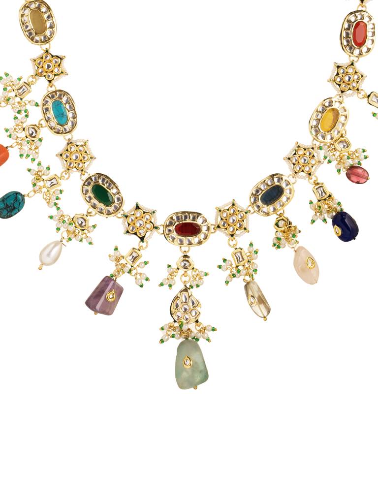 Victorian Elegance: Multicolored Kundan Necklace Set With Earrings : WFSE85