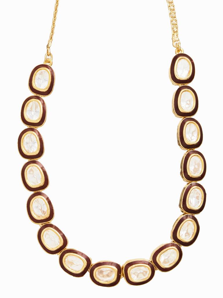 18 Kt Gold-Plated Kundan Polki Enamelled Choker Set : WFSE96