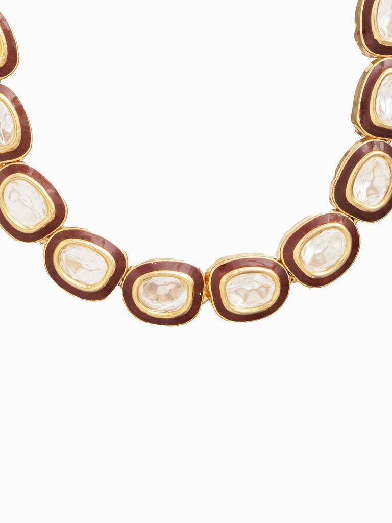 18 Kt Gold-Plated Kundan Polki Enamelled Choker Set : WFSE96