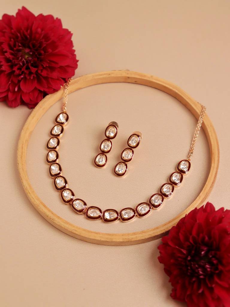 18 Kt Gold-Plated Kundan Polki Enamelled Choker Set : WFSE96