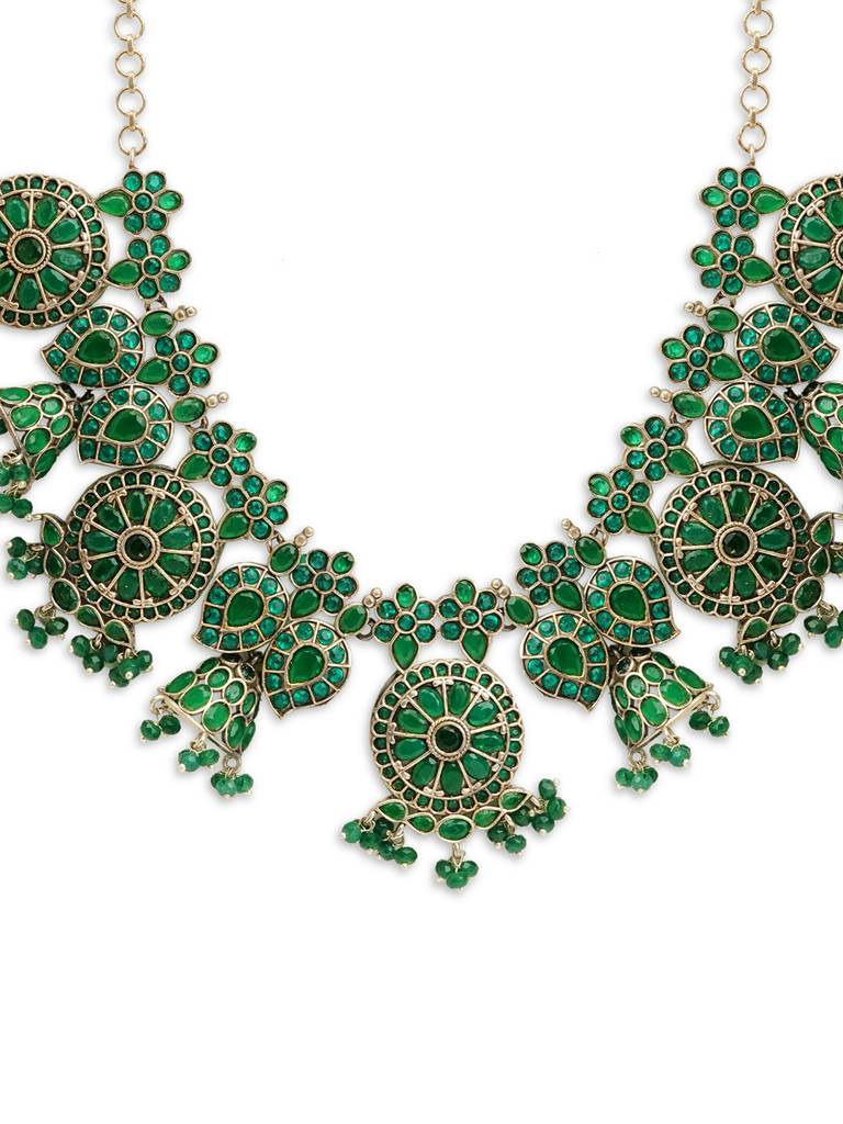 Bohemian Beauty Emerald Oxidised Necklace Set : WFSO10