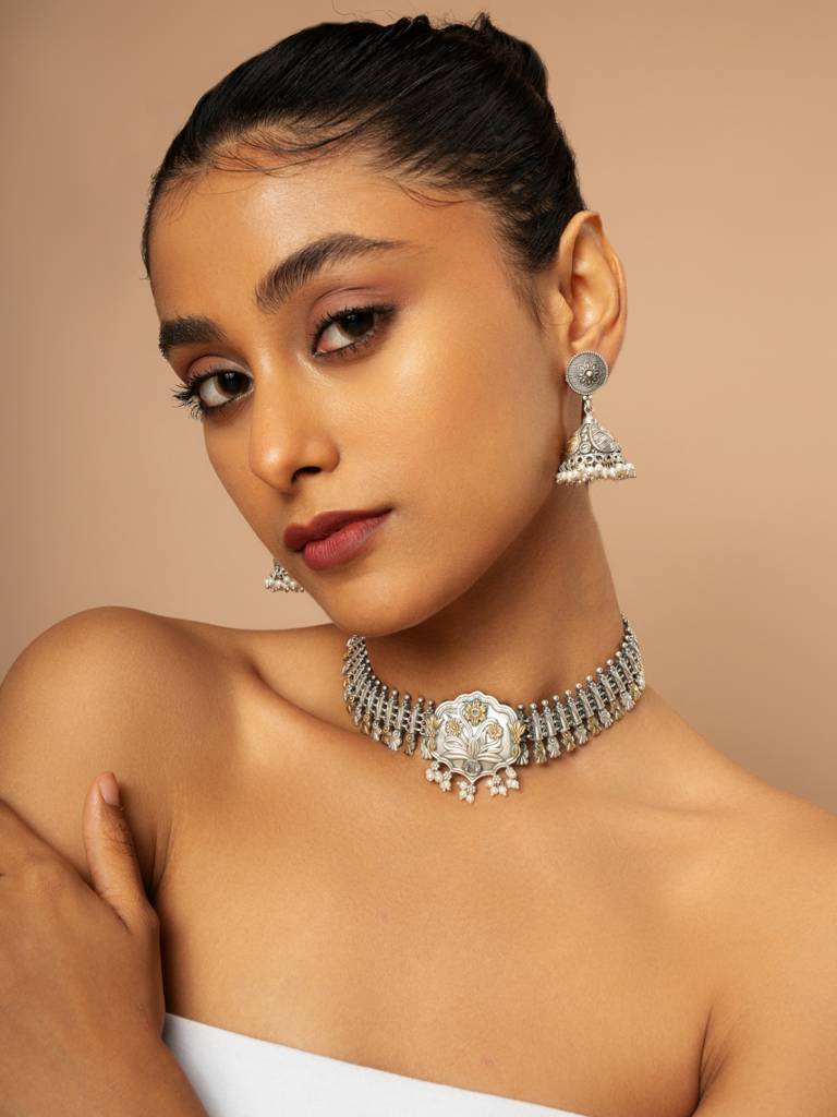 Gypsy Moonlit Bloom Oxidised Necklace Set : WFSO12