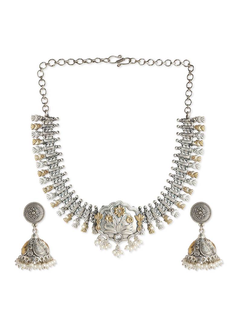 Gypsy Moonlit Bloom Oxidised Necklace Set : WFSO12