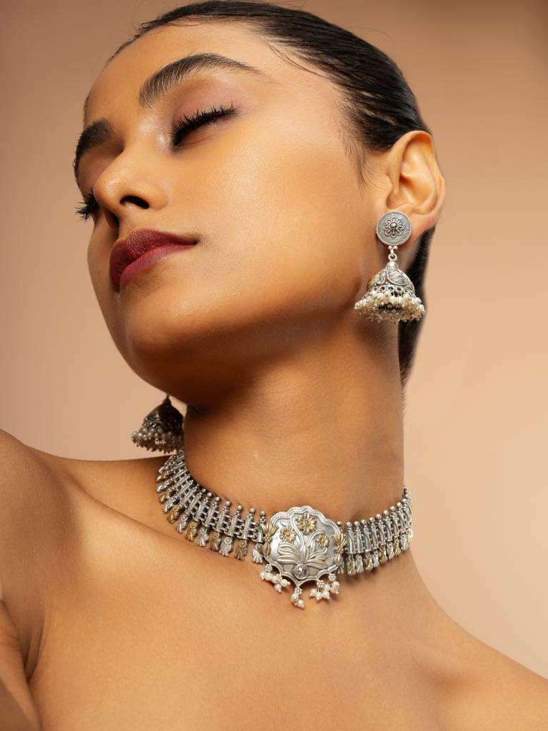 Gypsy Moonlit Bloom Oxidised Necklace Set : WFSO12