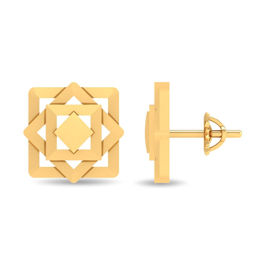Kisna 14K Yellow Gold Square Fusion Earring : WG10056