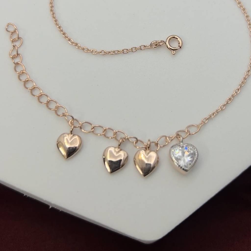 Quad Heart Charm Anklet In 92.5 Sterling Silver : WH-AK-027-GD(PR)