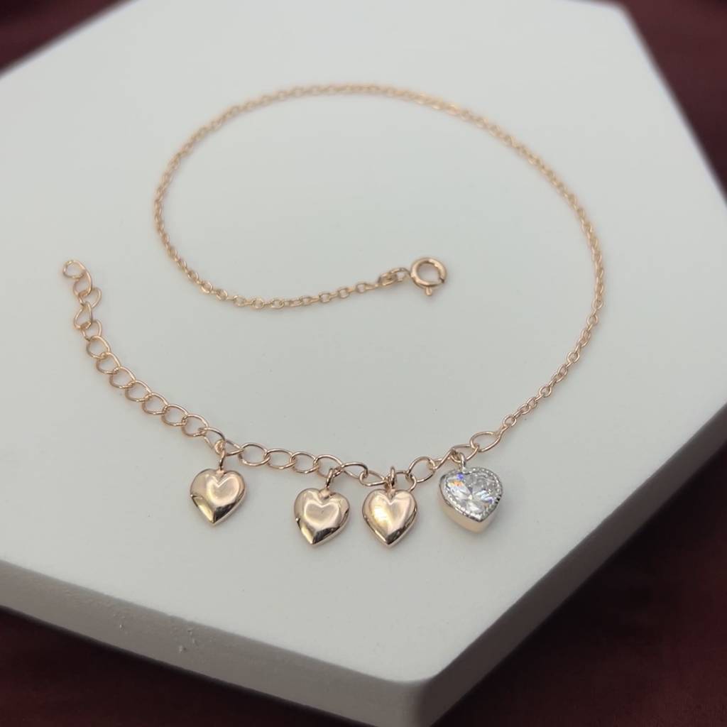 Quad Heart Charm Anklet In 92.5 Sterling Silver : WH-AK-027-GD(SG)