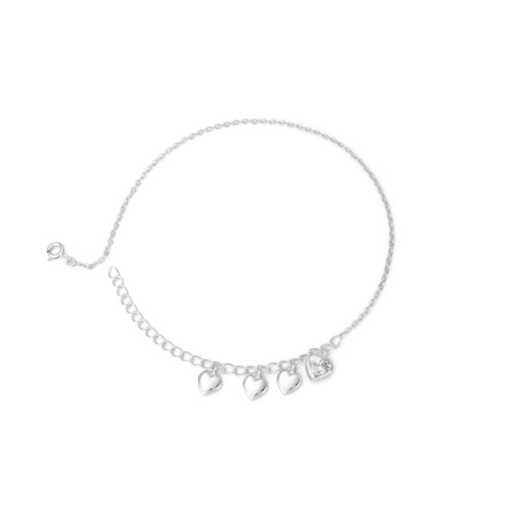Quad Heart Charm Anklet In 92.5 Sterling Silver : WH-AK-027-SL(PR)